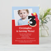 写真：消防士の少年 3歳の誕生日パーティー 招待状 (スタンド正面)