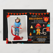 写真 消防士の誕生日招待状 消防車 招待状 (正面/裏面)