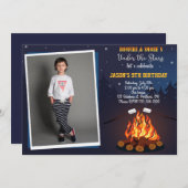 写真 焚き火 誕生日招待 キャンピングパーティー 招待状 (正面/裏面)