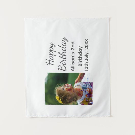 写真 現代 クラシック 名前 日付 ハッピーバースデー タペストリー (正面)