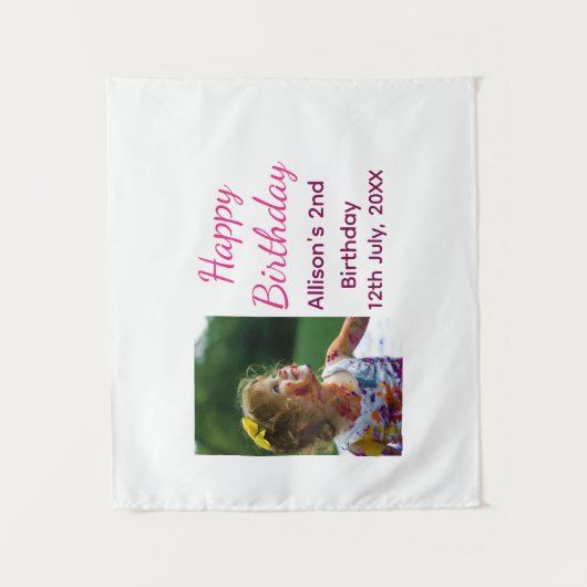 写真 現代 クラシック 名前 日付 ハッピー バースデー タペストリー (正面)