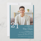 写真 現代 ミニマル ティール 21歳 誕生日 招待状 (正面)