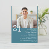 写真 現代 ミニマル ティール 21歳 誕生日 招待状 (スタンド正面)