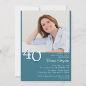 写真 現代 ミニマル ティール 40歳 誕生日 招待状 (正面)