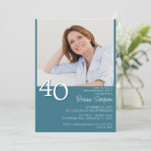 写真 現代 ミニマル ティール 40歳 誕生日 招待状 (スタンド正面)