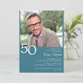 写真 現代 ミニマル ティール 50歳の誕生日 招待状 (スタンド正面)