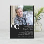 写真 現代 ミニマル ブラック＆ホワイト 60歳の誕生日 招待状 (スタンド正面)
