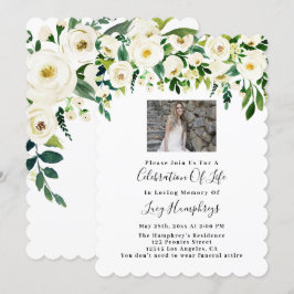 写真 白い 水彩 花 生命のお祝い 招待状