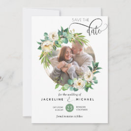 写真、白と緑の結婚式の日付を保存 セーブザデート