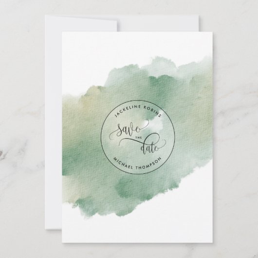 写真、白と緑の結婚式の日付を保存 セーブザデート (裏面)