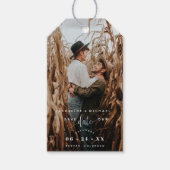 写真、白のモダンスクリプト結婚式の日付を保存 ギフトタグ (正面)