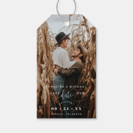 写真、白のモダンスクリプト結婚式の日付を保存 ギフトタグ