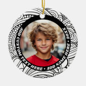 写真 – 白黒縁ど抽象芸術-レトロ文字 セラミックオーナメント (正面)