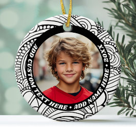 写真 – 白黒縁ど抽象芸術-レトロ文字 セラミックオーナメント