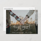 写真, 私たち、婚約しました 白いカリグラフィー婚約 案内ポストカード (正面/裏面)