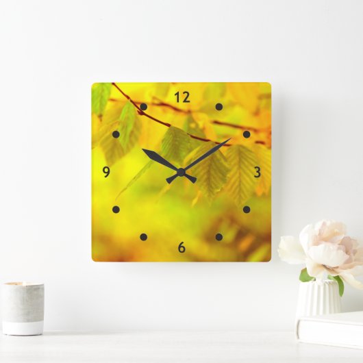 写真 – 秋の葉ブナのアイディア スクエア壁時計 (ホーム)