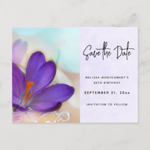 写真:紫の春クロッカスSave the Date インビテーションポストカード