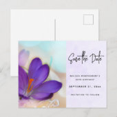 写真：紫の春クロッカスSave the Date インビテーションポストカード (正面/裏面)