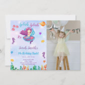 写真 紫の貝殻 マーメイド 誕生日 招待状 (正面)