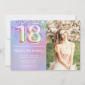 写真 紫 ピンク グリッター 18歳の誕生日パーティー 招待状 (正面)