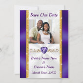 写真、紫、金ゴールド結婚式の日付カードを保存 招待状 (正面)