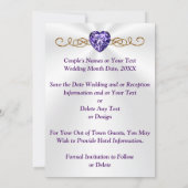 写真、紫、金ゴールド結婚式の日付カードを保存 招待状 (裏面)