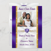 写真、紫、金ゴールド結婚式の日付カードを保存 招待状 (正面/裏面)