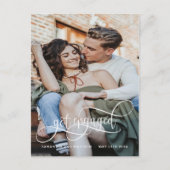 写真, 結婚するんだ, 白いカリグラフィーの婚約報告 案内ポストカード (正面)