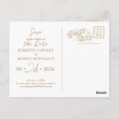 写真、緑のエレガント金ゴールドアールデコが日付を保存 ポストカード (裏面)