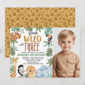 写真 緑 茶色 若い ワイルド サード 3歳 誕生日 招待状 (正面/裏面)