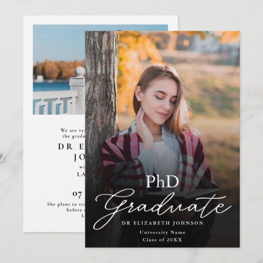 写真 脚本 PhD 学位 卒業 発表 招待状 (正面/裏面)