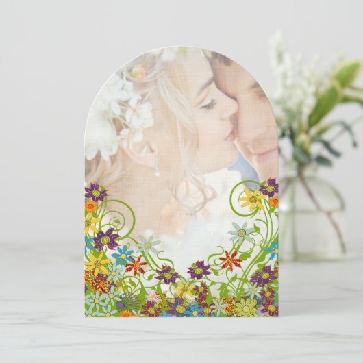 写真 花 輪じり おしゃれ ウェディング 招待状 (スタンド正面)