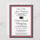 写真 & 親の名前 赤 黒 & 白 卒業式 招待状 (正面)