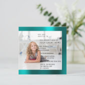 写真 誕生日パーティー マザー オブ パール ティール メタリック 招待状 (スタンド正面)