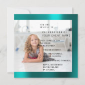 写真 誕生日パーティー マザー オブ パール ティール メタリック 招待状 (正面)