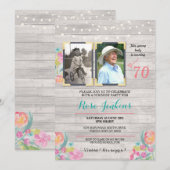 写真 誕生日パーティー 花の飾り ラスティック ウッド 2 枚の写真 招待状 (正面/裏面)