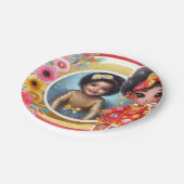 写真 誕生日 小さな 黒い 妖精 赤 ゴールド ペーパープレート (アングル)