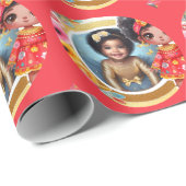 写真 誕生日 小さな 黒い 妖精 赤 ゴールド ラッピングペーパー (ロールコーナー)