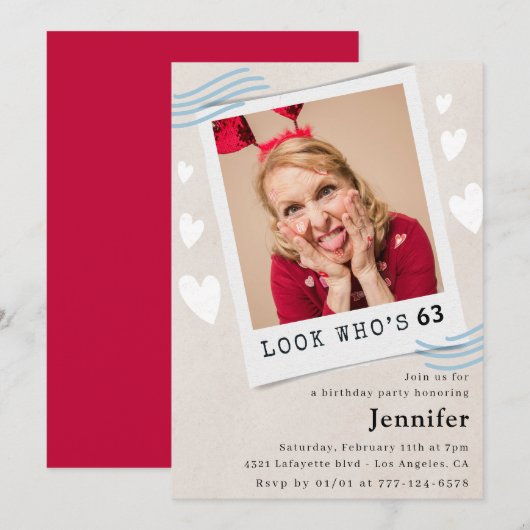 写真  誰の63歳の誕生日パーティー 招待状 (正面/裏面)
