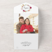 写真、赤いフローラ結婚と穴あきRSVP オールインワン招待状 (外側)