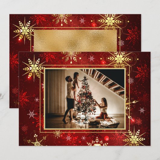 写真 赤 ゴールド スノーフレーク クリスマス Xmas ホリデー (正面/裏面)