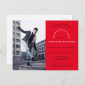 写真/赤/タイポグラフィ/卒業パーティー インビテーションポストカード (正面/裏面)