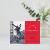写真/赤/タイポグラフィ/卒業パーティー インビテーションポストカード (スタンド正面)