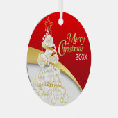 写真 – 赤、白、金ゴールドクリスマス カスタマイズ | メタルオーナメント (正面右)