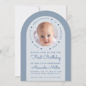 写真 青いアーチ 私たちの小さなスイートハート 誕生日 招待状 (正面)