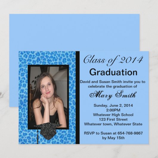 写真 青 ヒョウ 卒業 招待状 (正面/裏面)