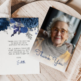 写真 青 銀 花 80歳 誕生日パーティー サンキューカード