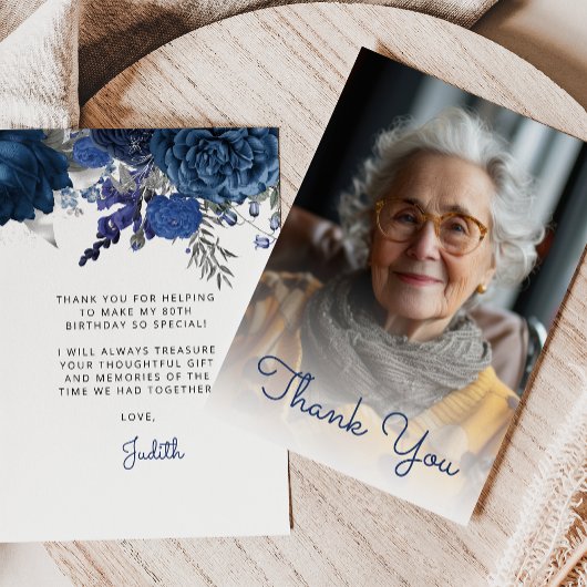 写真 青 銀 花 80歳 誕生日パーティー サンキューカード