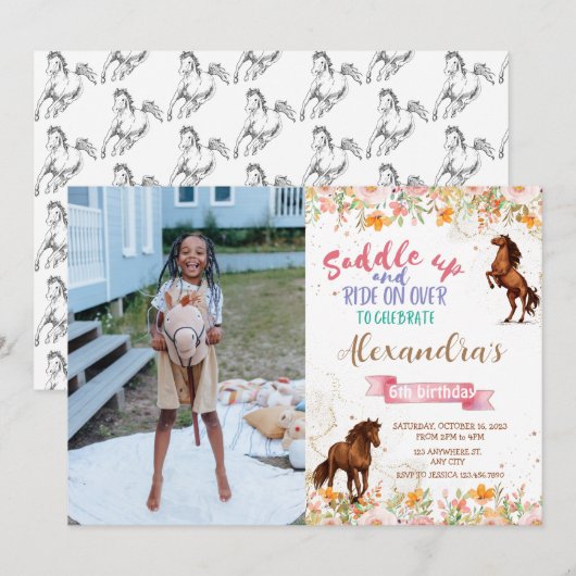 写真 馬の誕生日 馬 招待状 (正面/裏面)