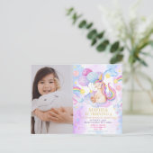写真 魔法のユニコーンの誕生日招待状 レインボー ポストカード (スタンド正面)